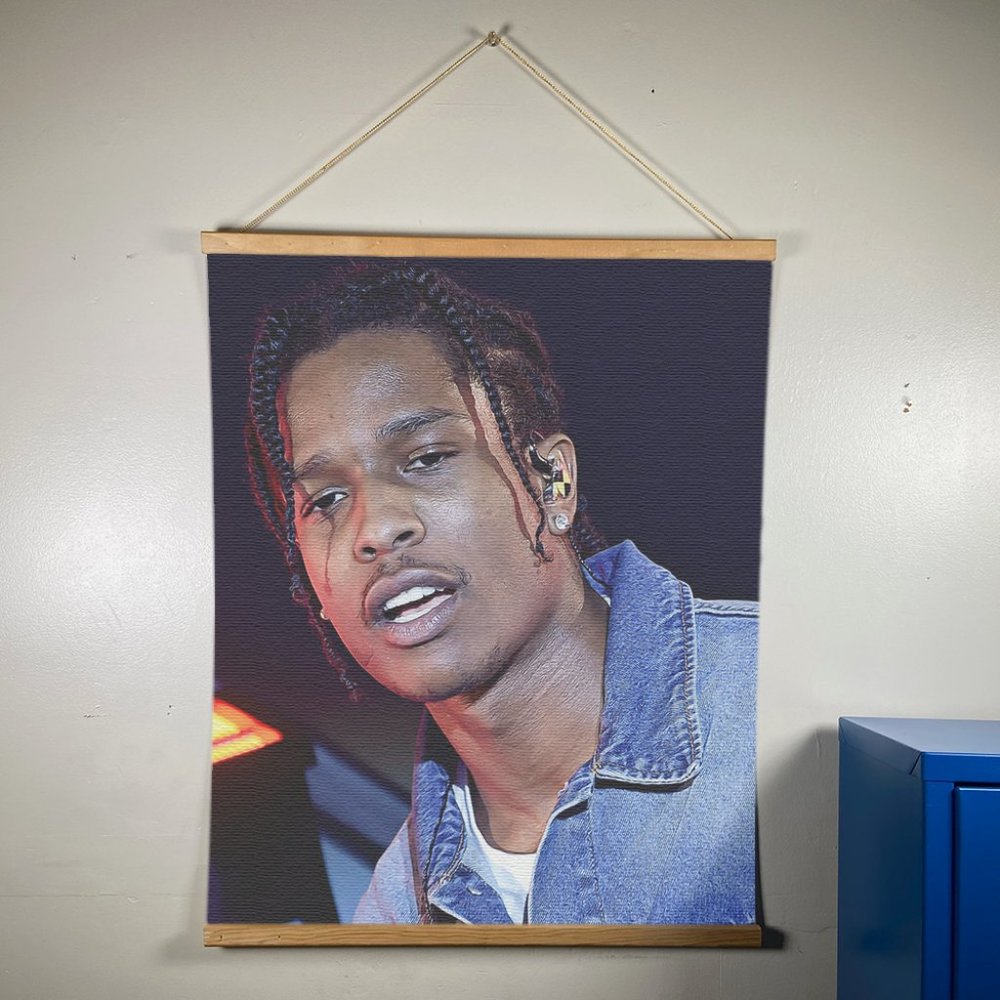Asap Rocky Canvas Wooden Gold Hanger Sz 24”x17.5"
